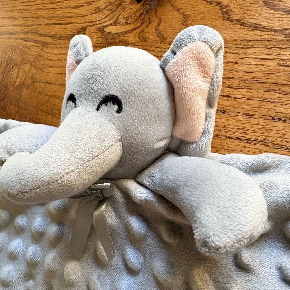 Gray Minky Elephant Baby Lovey Lovie Security Blanket with satin trim - Picture 6 of 17